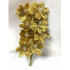 Satin Flowers with Clear Pearls on Stem Gold